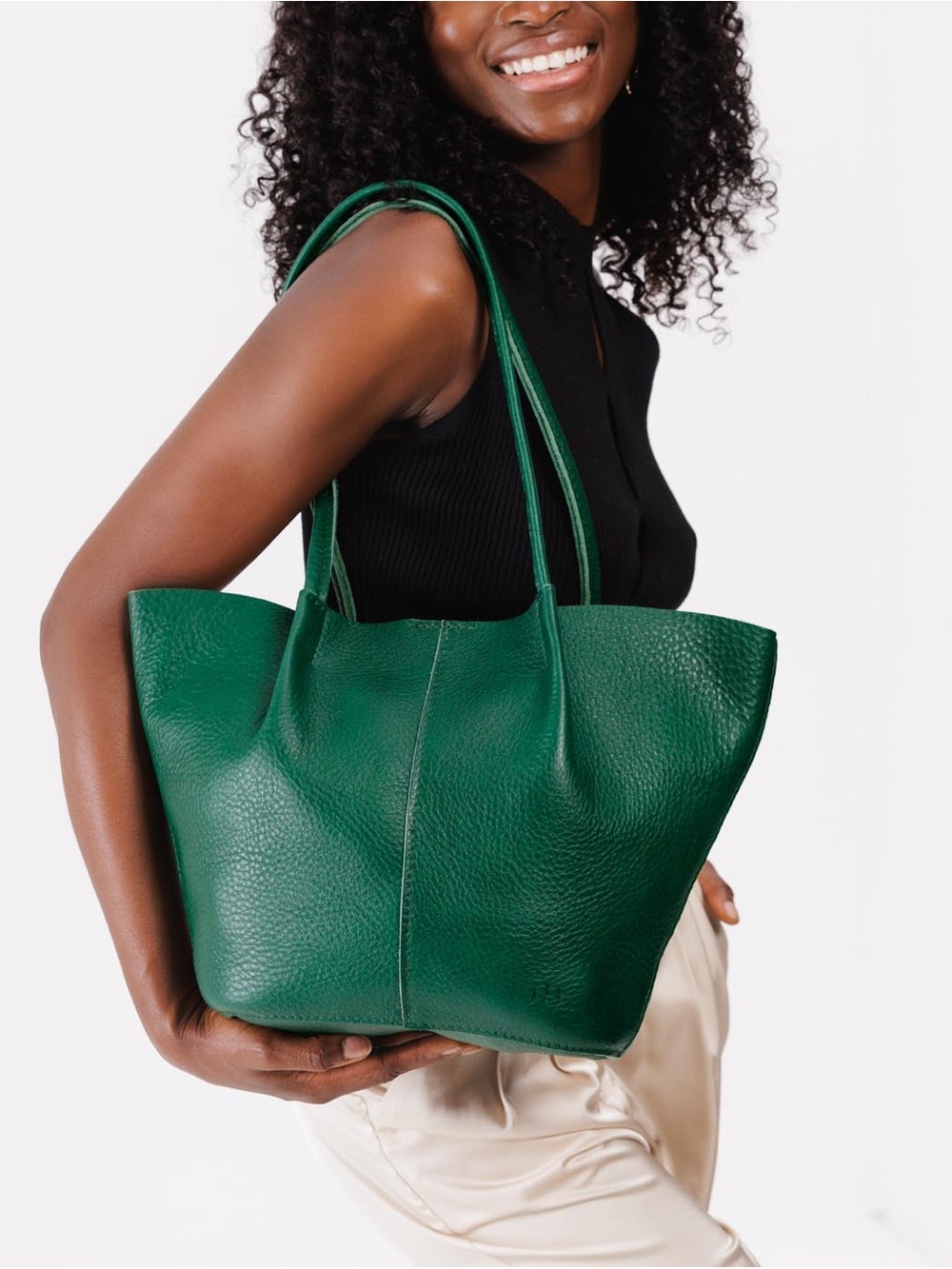 Portland Leather Large Devan Bucket Tote Bag Bacalar Green